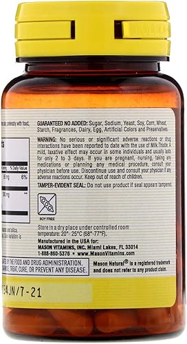 Miniatura 4 de MASON NATURAL Cardo mariano (80% extracto de silimarina) con calcio - Apoya la función hepática, limpieza y desintoxicación, 60 cápsulas