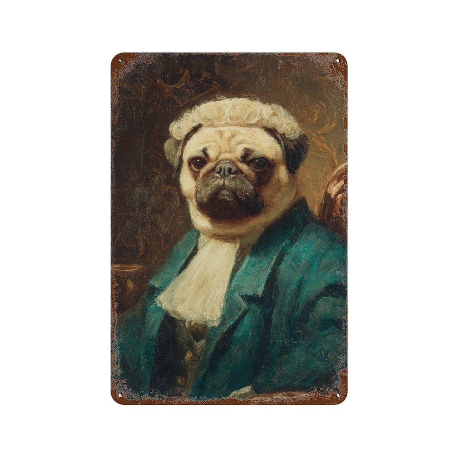 Royal Pug Portrait Art Print Rusty Metal Tin Sign 11.8"x7.9", for Pub, Kitchen And Man Cave Decor, Novelty Wall Decor
