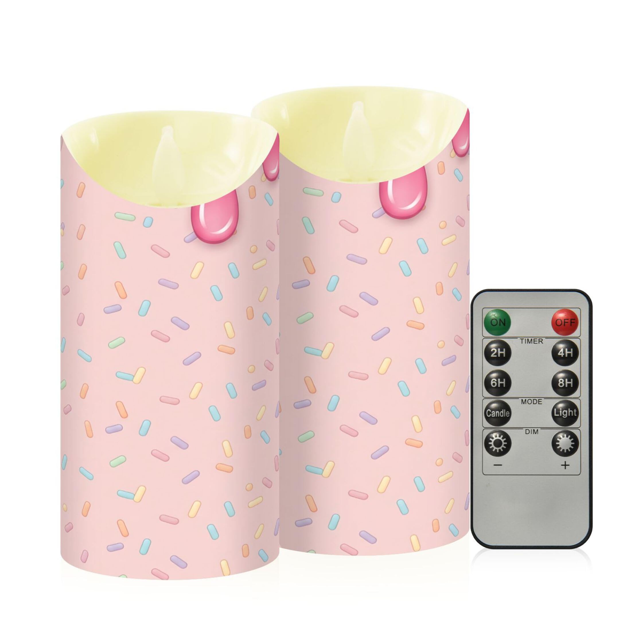 Kutsu Ice Cream Dripping Flameless Candles Set of 2, Battery Operated LED Flickering Candles with Remote and Timer, Plastic Pillar Candles for Home Wedding Decor