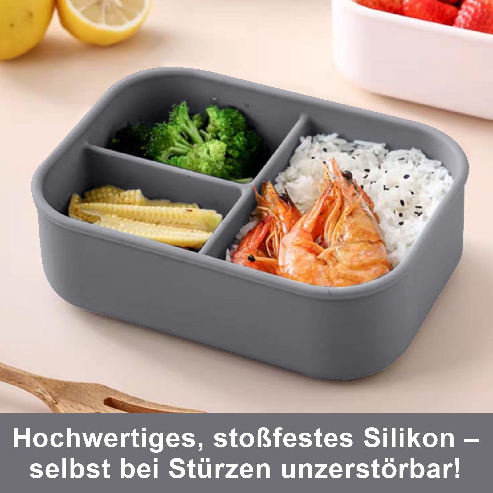 Bento Box In Silicone Con Scomparti 1200 Ml – Contenitore Pranzo A Prova Di Perdite, Lavabile In Lavastoviglie, Per Bambini E Adulti, Rosa - 5