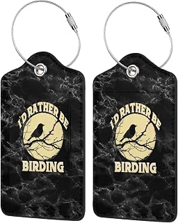 I'd Rather Be Bird Watching Set of 2 Durableleather Luggage Tags Stylish Travel Gear Men Women