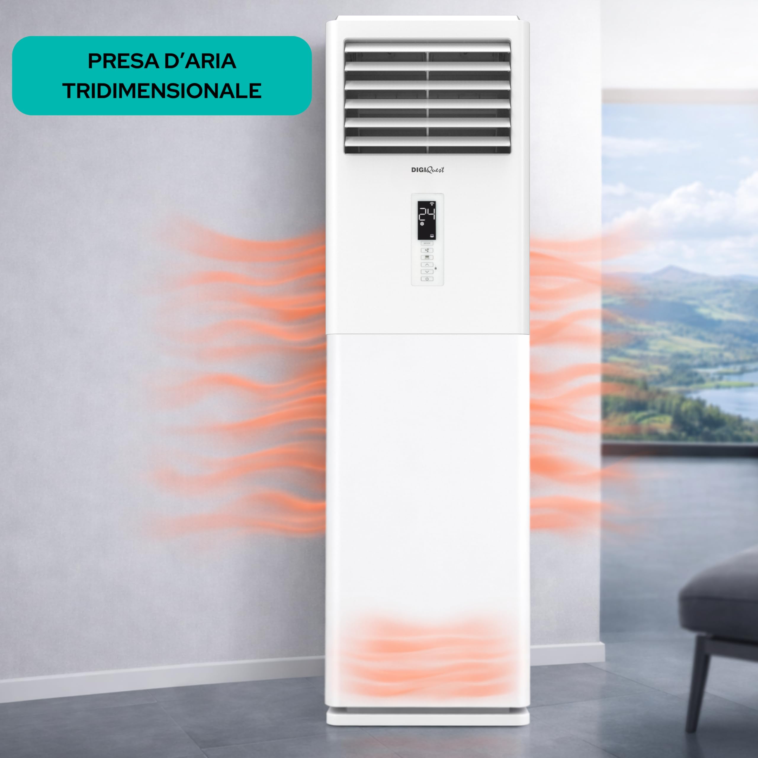 DIGIQUEST Climatizzatore A Colonna 24000BTU Inverter V5 | WiFi integrato | R32 | A++ Raffreddamento/A+++ Riscaldamento | I FEEL | Flusso d'aria 3D | TURBO | Notte | SEER 6,1| SCOP 5,1 | CLIMA00074