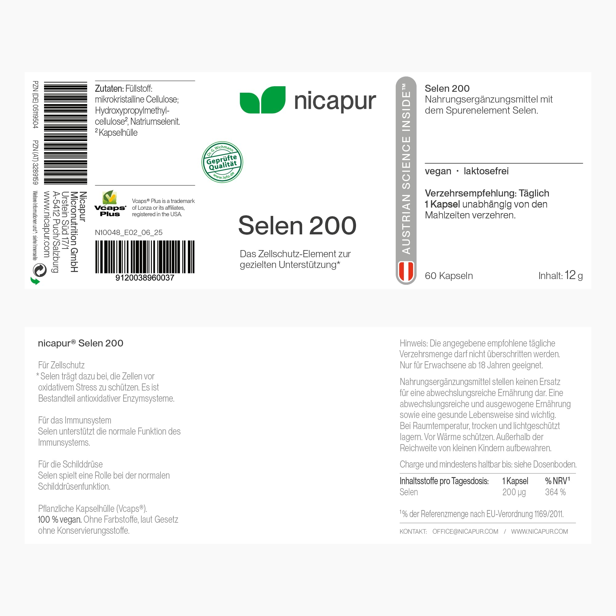 nicapur Selen 200 / Selen mit 200 µg Natriumselenit pro Kapsel, hochdosiert & vegan / Unterstützung der SCHILDDRÜSE & ZELLSCHUTZ vor oxidativem Stress