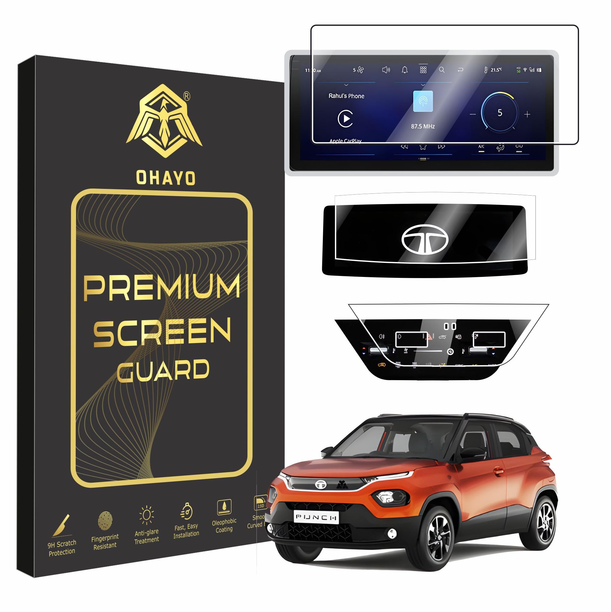 OHAYO 3 Pack 9H Hard Screen Protector for Tata Punch 2026 Facelift | Compatible with Accomplished & Accomplished+ S | 10.25 Inch Thin Bezel Infotainment Display + Steering Cluster + AC Panel Protection | Military Strength Anti Scratch HD Clear Car Display Guard | Not Tempered Glass-image-24