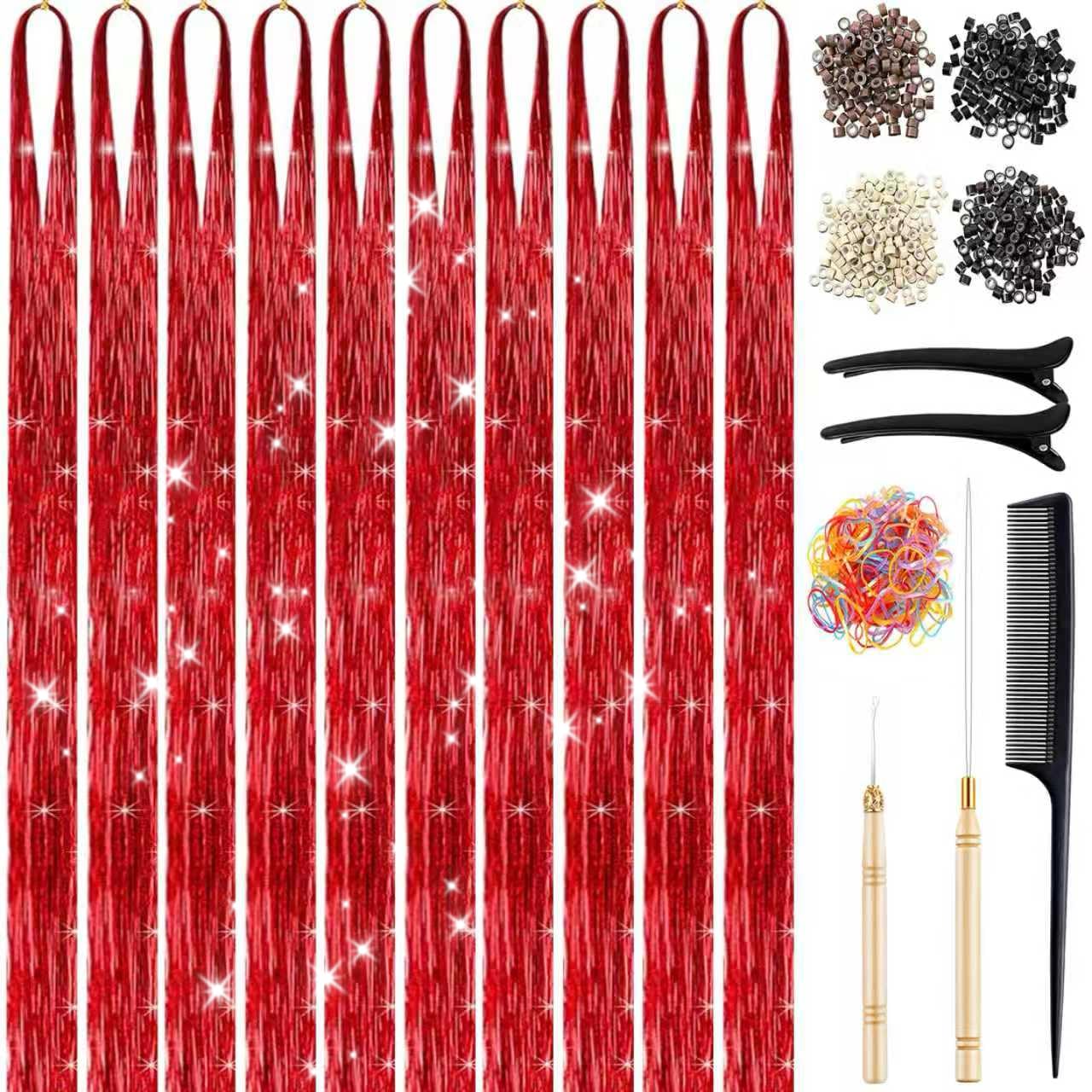22 Colors 7700 Strands Hair Tinsel Kit, 48 Inch Glitter Tinsel Hair Extensions for July Fourth Christmas New Year Halloween Cosplay, Heat Resistant Fairy Hair Accessories for Girls, Kids, Women