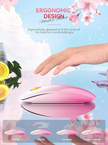 Miniatura 4 de Ratón inalámbrico Bluetooth (BT5.1+USB), mouse de computadora delgado de doble modo con clic silencioso, baja potencia y 1600 DPI, mouse inalámbrico