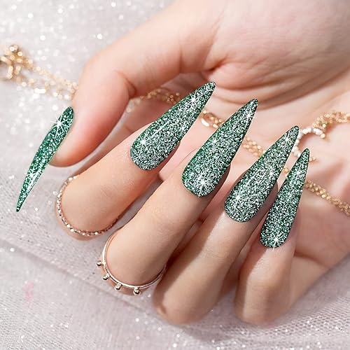 Miniatura 3 de RARJSM Esmalte de uñas de gel con purpurina verde, esmalte de gel reflectante con destellos de purpurina y diamantes, esmalte de uñas de gel