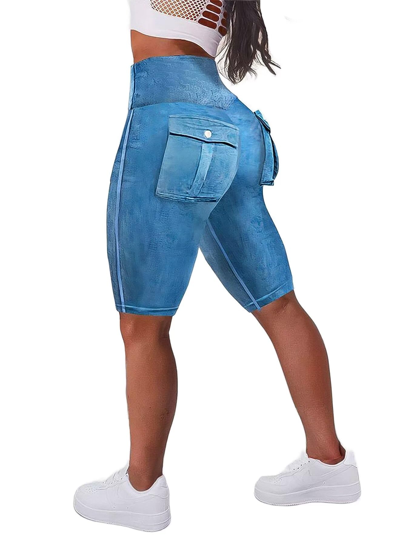 Flamingals Biker Shorts for Women High Waist Cargo Athletic Shorts Butt Lifting Workout Shorts Running Shorts