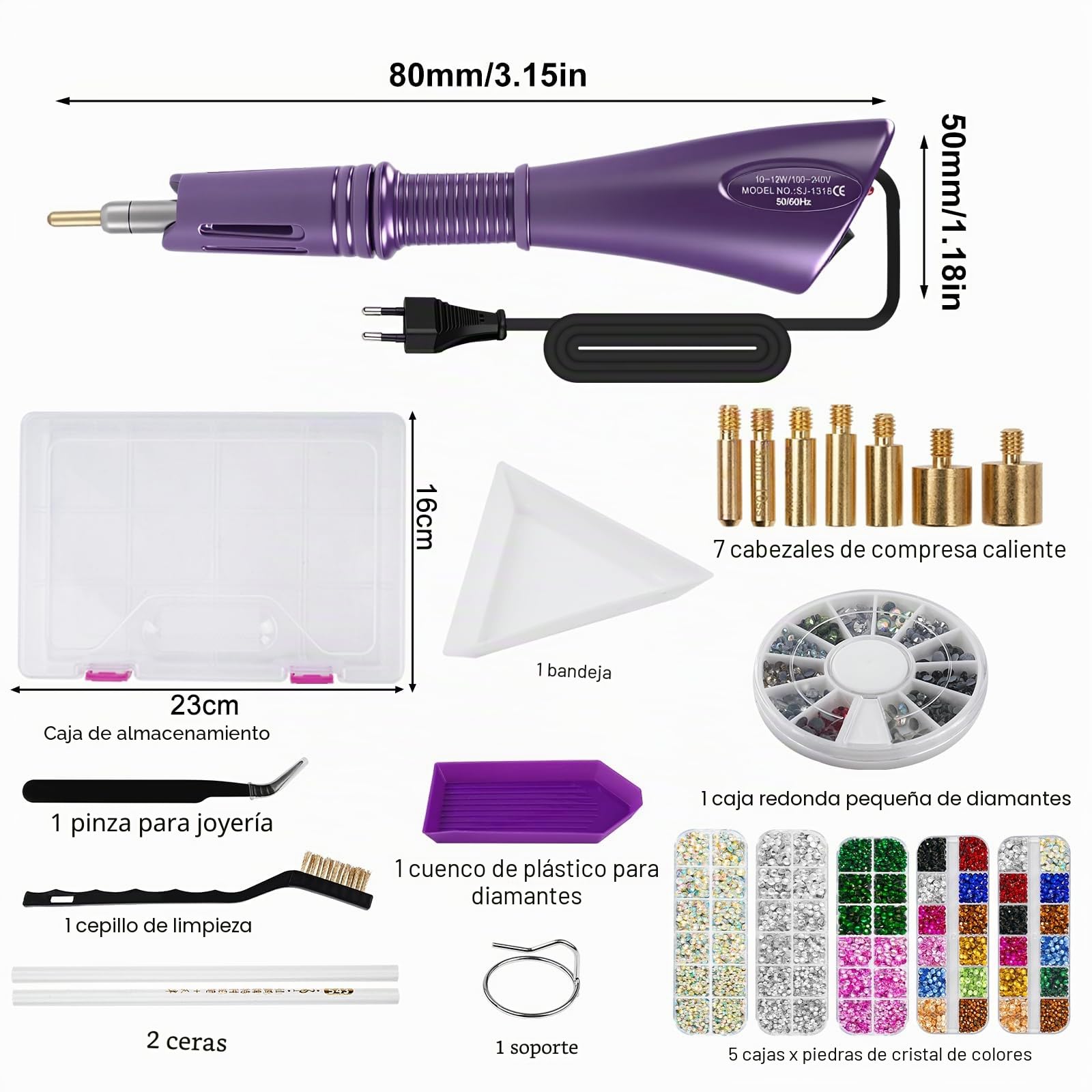 Herramienta Aplicadora Hotfix y Kit Bedazzler con 8600 Diamantes de Imitación, 6 Puntas, Plantillas, Estuche para Tela, Cuero, Ropa Diseño DIY Brillante
