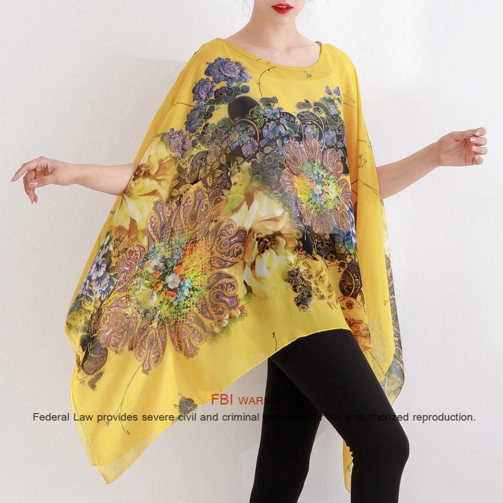 Max Hsuan Women's Loose Solid Sheer Chiffon Caftan Poncho Batwing Tunic Top Blouse Summer Oversized Shirts - Image 3