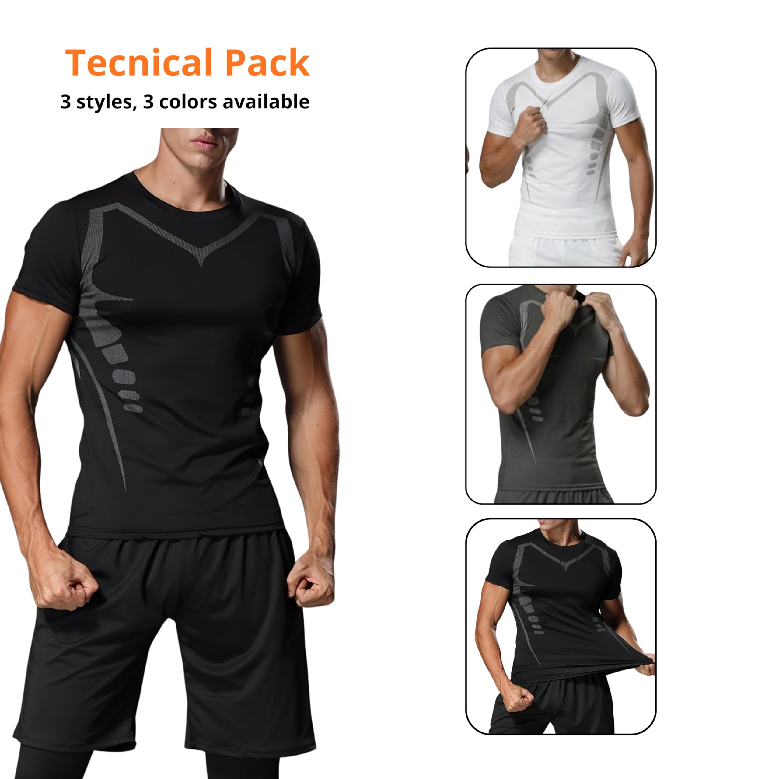 Pack 3 Camisetas Deporte Hombre - Camisetas Hombre Manga Corta de Secado Rápido Respirable Ropa Gimnasio Running Fitness y Padel - 5