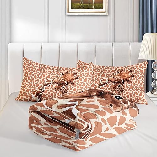 Miniatura 4 de BailiPromise Juego de edredón de jirafa, tamaño individual, juego de ropa de cama con estampado de animales para niños y niñas, juego de edredón de