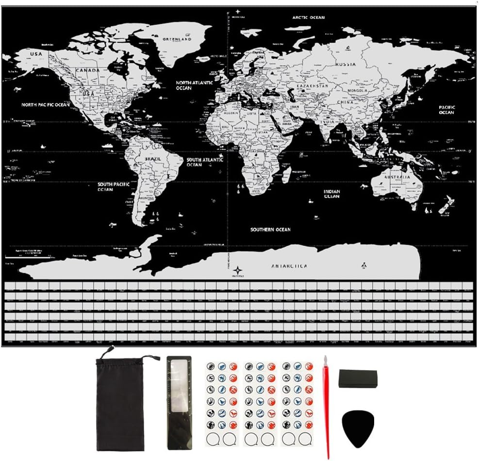 GBATERI Large Scratch Off World Map Poster-Silver Foil Scratchable Personalized Travel Map with Country Flags,Track Your Travels,Adventures, Perfect Gift for Travelers,World Explorer, Home Décor