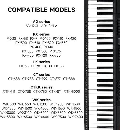 Miniatura 3 de Cargador de teclado Casio de 12 V CA/CC compatible con teclado Casio WK-1600 WK-1800 WK-1630 WK-3000 WK-3000D WK-3200 WK-3300 WK-3500 WK-3800