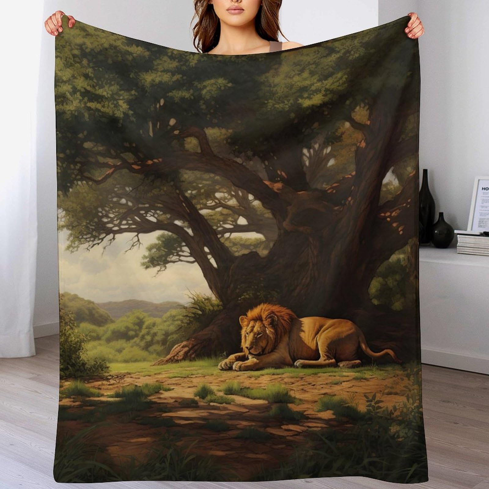 Couverture polaire lion anti-décoloration et plaid flanelle douce ultra-résistante