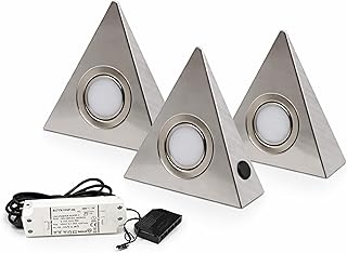 3er Set LED Dreieckleuchte Unterbauleuchte Küchenleuchte EDELSTAHL 3x3W Warmweiß 3000K mit Zentralschalter