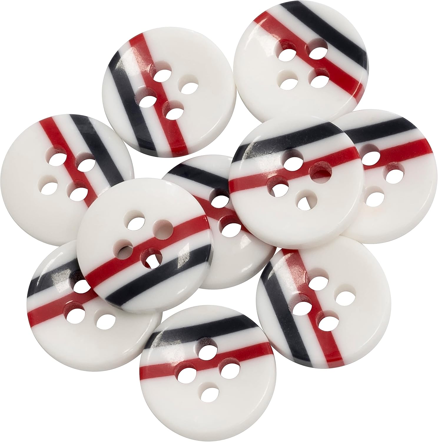 AERZETIX - C65668 - Set of 10 Round Sewing Buttons Diameter 10 x 2.7 mm with 4 Holes 16L L16 - Colour: White/Black/Red - Plastic - Opening 1.5 mm - Craft Haberdashery Sewing Clothes Button Decoration