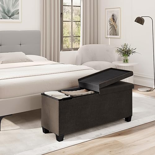 Miniatura 2 de Banco otomano de almacenamiento con contenedores de almacenamiento, banco de almacenamiento de 43 pulgadas para el extremo de la cama, reposapiés