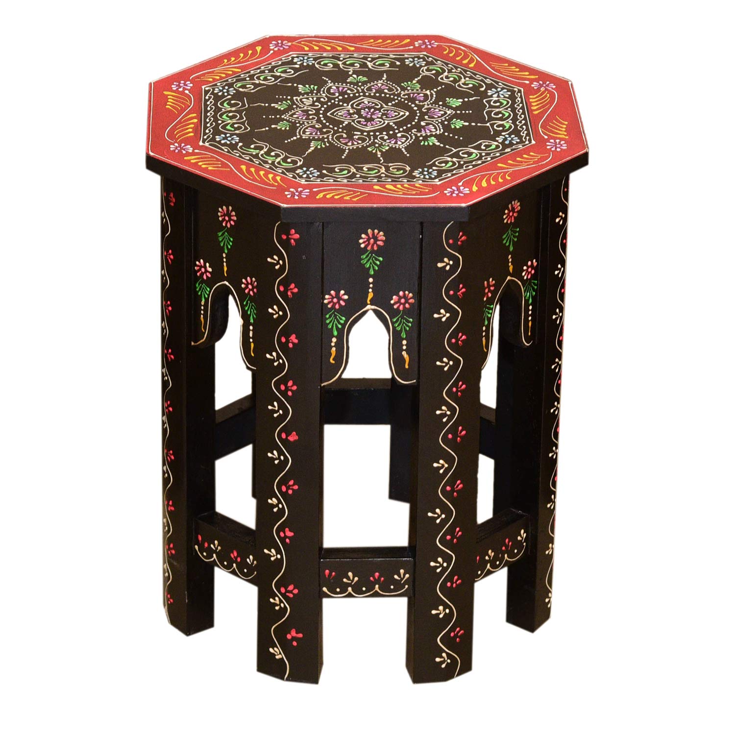 Casa Moro Tea-table side-table colourful wood "Saada black L" Moroccan Oriental style accent vintage furniture handmade hand-painted MA32-47-A-L