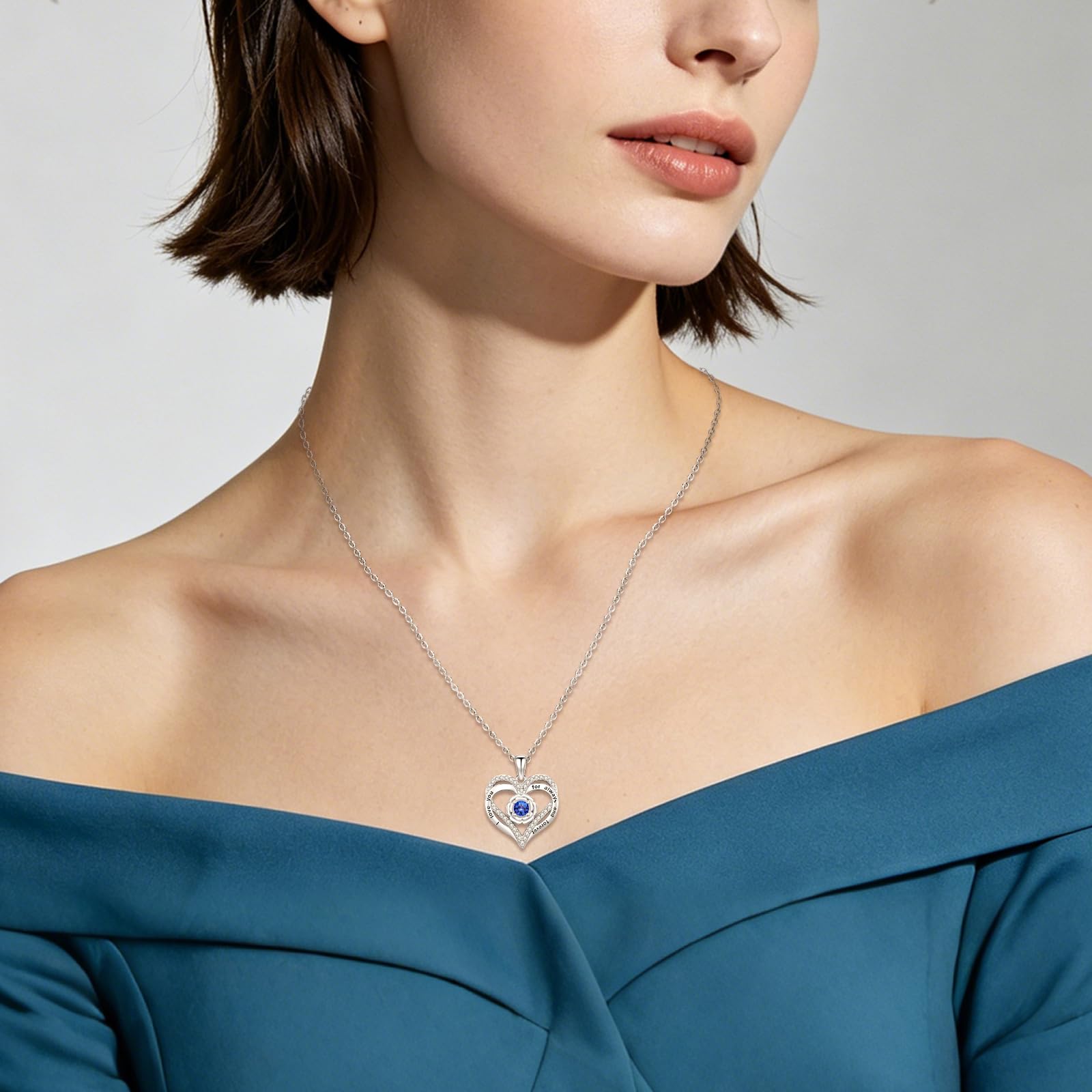 Eusense Collana Cuore Doppio con Pietra Natale e Rosa Ciondolo Cuore Gioiello per Donna Regalo per San Valentino Anniversario o Compleanno