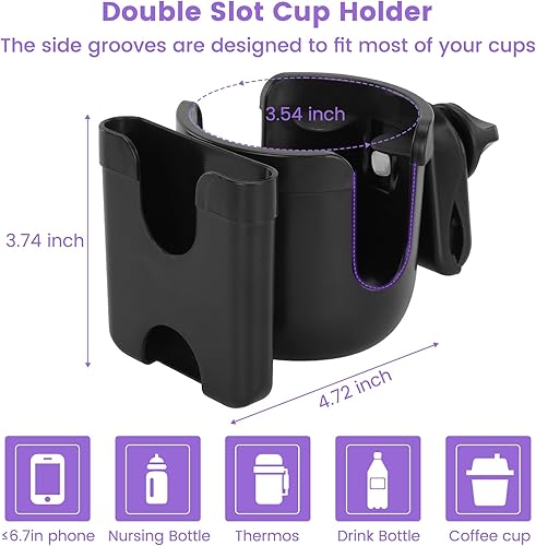 Miniatura 3 de Soporte para taza y teléfono 2 en 1, ajuste universal para cochecitos, scooters de movilidad y sillas de ruedas, rotación de 360, abrazadera