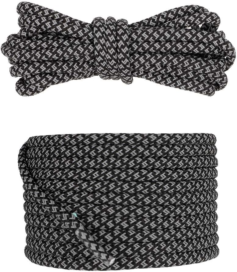 EM Shoe Laces Round Reflective Shoelaces 1 Pairs 140cm Length for Sneakers Athletic Shoes Women Adults Kids Shoe Strings Replacements -Black
