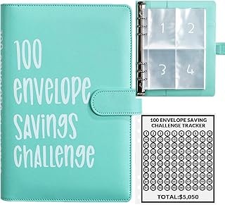 100 Envelopes Money Saving Challenge, 100 Envelope Challenge Binder, Easy and Fun Way to Save $5,050, Savings Challenges Budget Book Binder with Cash Envelopes for Office,Home,School (Green)
