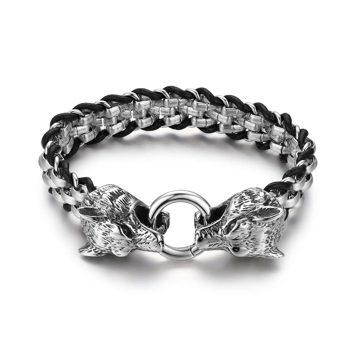Pulsera De Hombre Esclava Trenza Negra De Acero Inoxidable Y Cuero Negro · OKsilver · El Corte Inglés