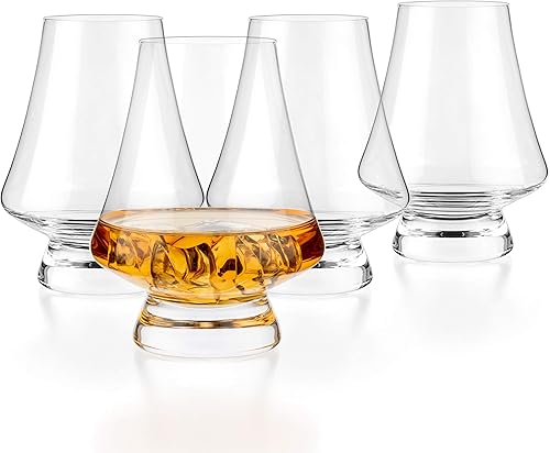 Luxbe - Juego de 4 vasos de degustación de cristal de whisky bourbon - Vasos de degustación clásicos con borde estrecho - Hecho a mano - Bueno para