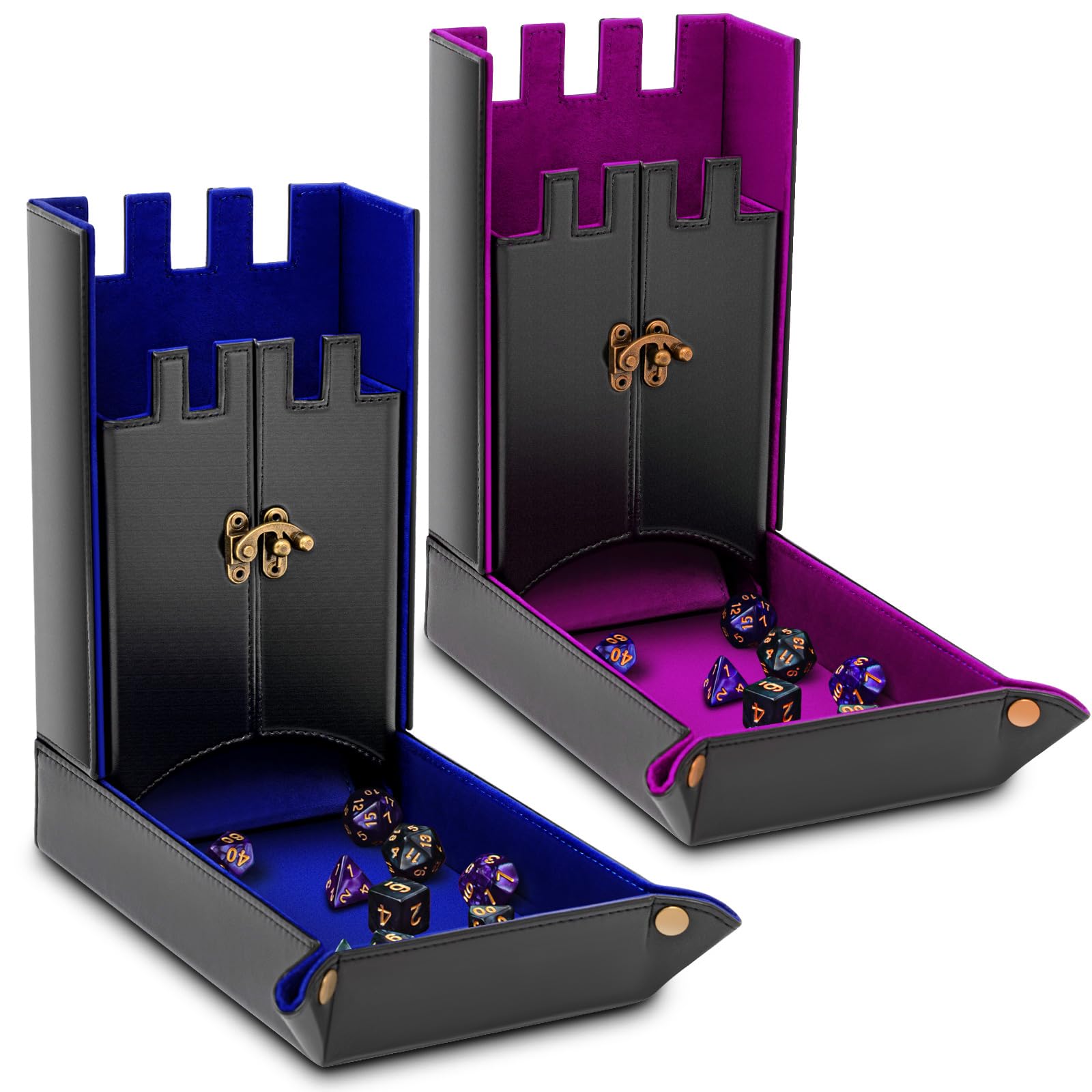 Arrowbash 2 Set Foldable Dice Tower and Dice Tray for Christmas Party Gifts Folding Rolling Tray Tower Portable Dice Tower for Tabletop Gaming Xmas Board Games (Purple and Blue)