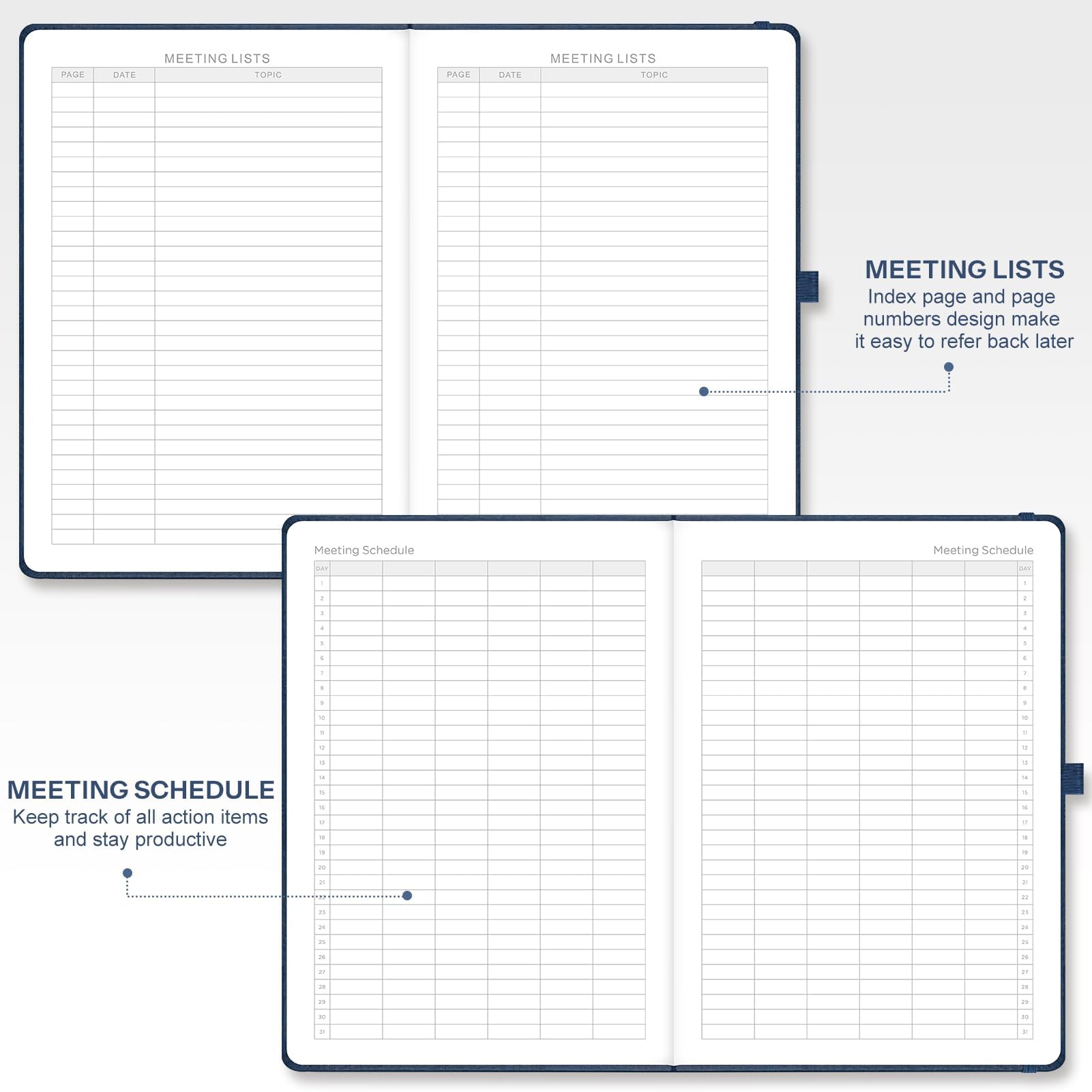 EMSHOI Meeting Notebook A4 Project Organiser, 240 Pages Hardback Notepad with Sticky Notes,100gsm Paper, Pen Loop - Image 4