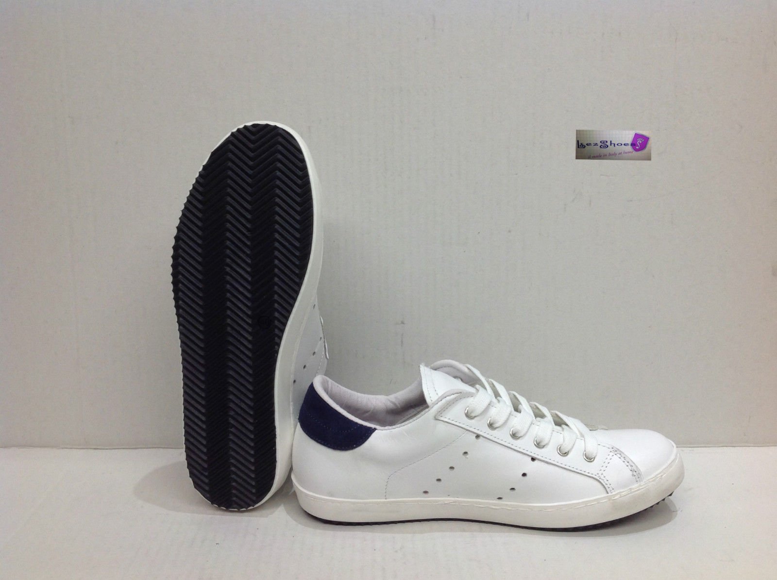 VIA CONDOTTI Scarpe Sneakers Basse Uomo Pelle Bianca Stella Nera Art Golf