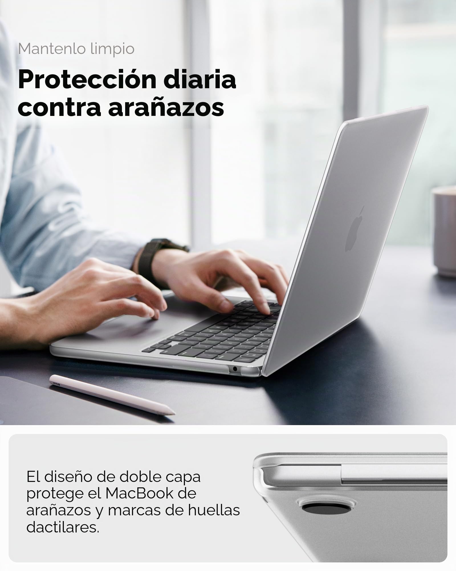 Spigen Funda Air Skin Compatible con MacBook Air 13 Pulgadas 2026 M5 / 2025 M4 / 2024 M3 / 2023 M2 A2681, Funda rígida translúcida - Frost Clear