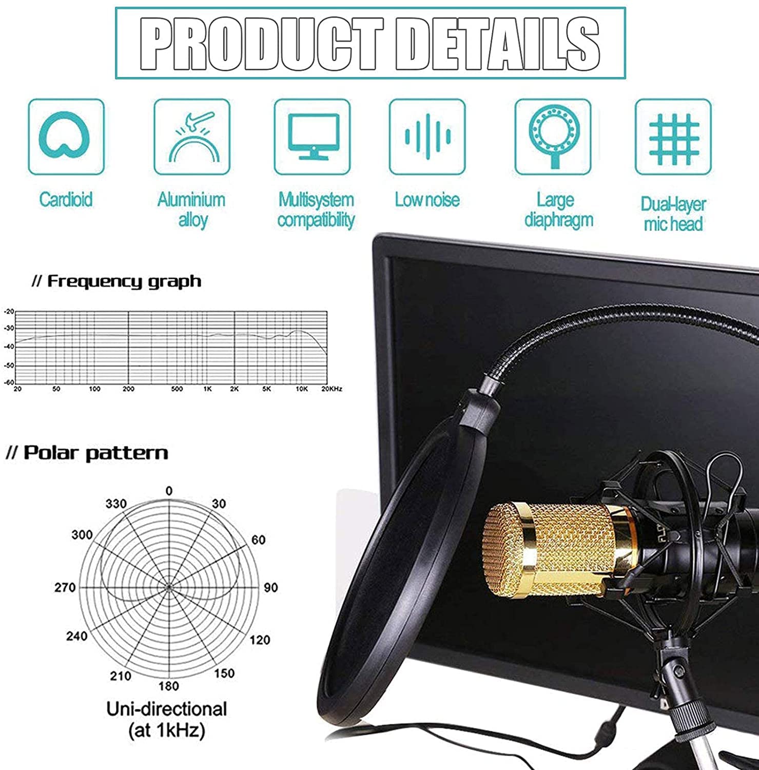 Kit Microfono a condensatore USB, Set di microfoni per Registrazione Professionale in Studio, Scheda Audio Live con Effetti e Cambia Voce, Mini Mixer Audio con più Effetti sonori e MICR