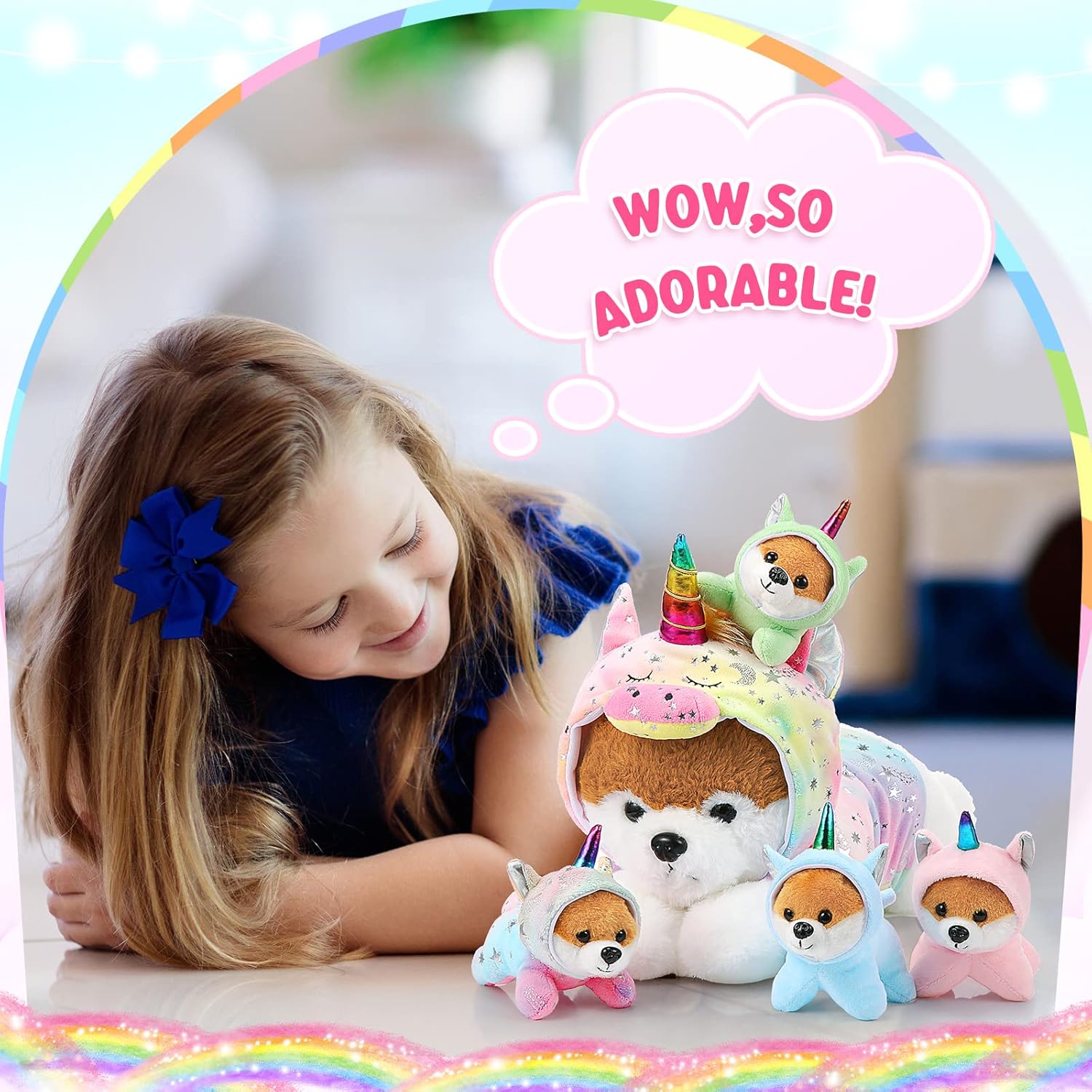 Skylety 5 Pcs Dog Stuffed Animal Puppy Stuffed with Babies Inside 1 Big Mommy with 4 Mini Baby Cute Soft Toy for Children Birthday Party Adopt a Puppy Favor(Unicorn Puppies) - Image 6