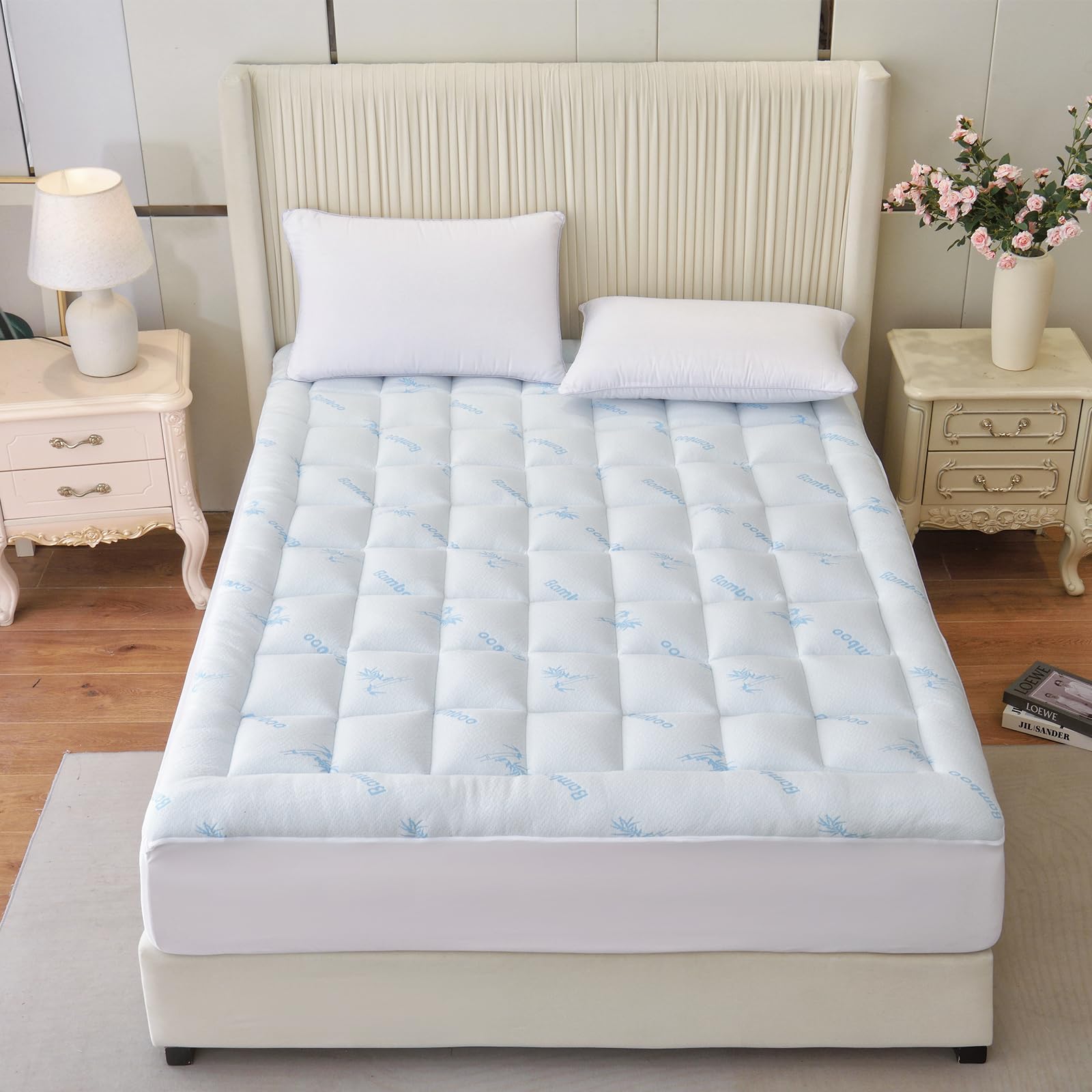 Carasylvia Mattress Topper - Viscose Made from Bamboo Thick Pillow Top Mattress Pad for Back Pain Relief Naturally