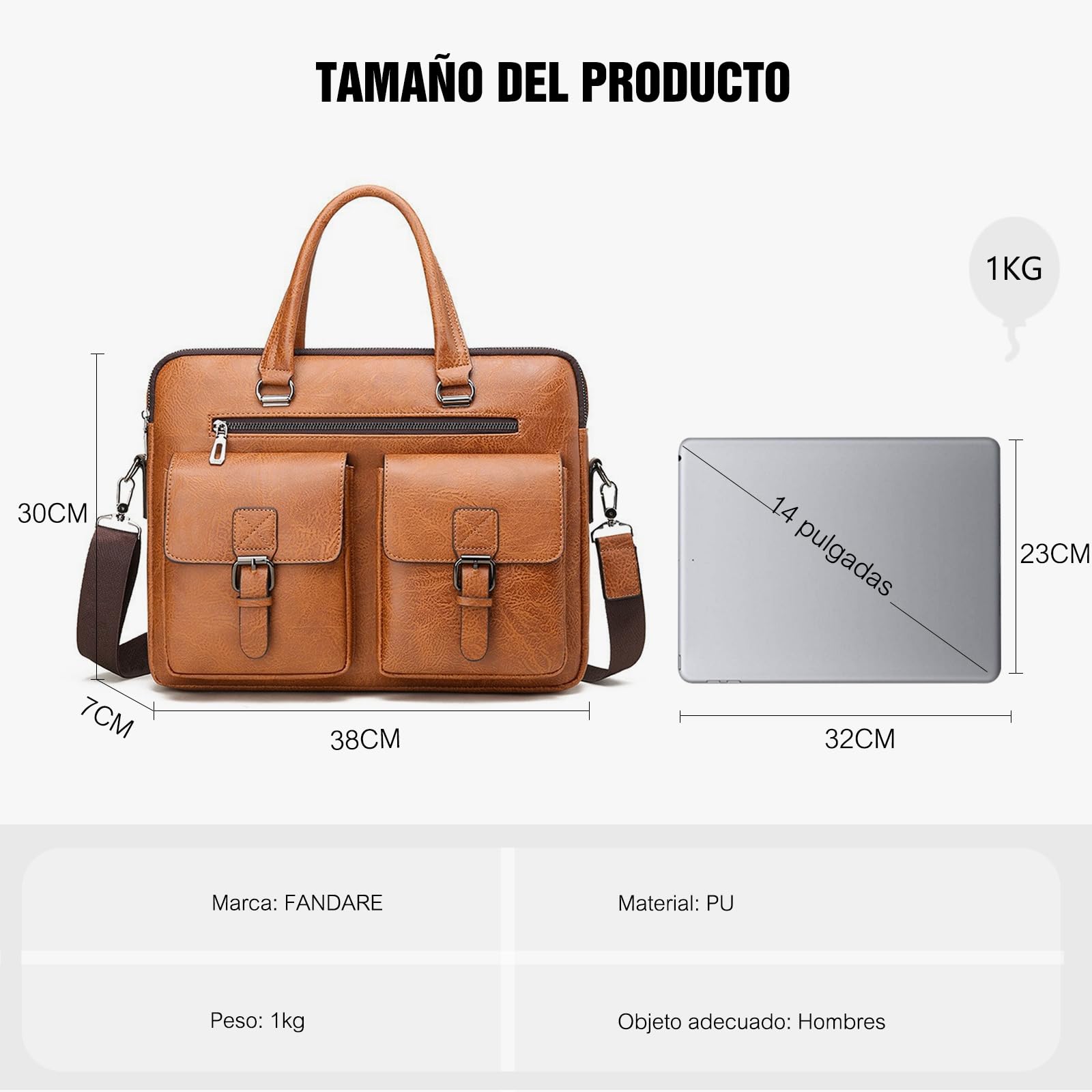 FANDARE Maletines Hombre Bolso Messenger Estilo Británico Cartera mensajero PU cuero Bolsos mano Bolsas y fundas para 15.6 pulgadas portátiles y netbooks Portafolio Carpeta bandolera