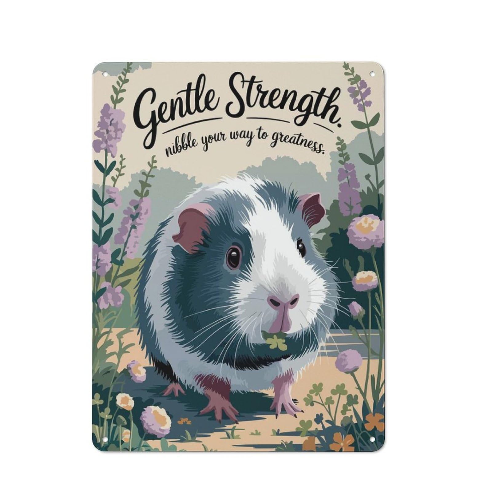 Junmoney Gentle Strength Guinea Pig Art Tin Wall Sign With Design 40X30cm, Classic Diner Style Decor For Bakery, Diner, Cafe Or Family Room