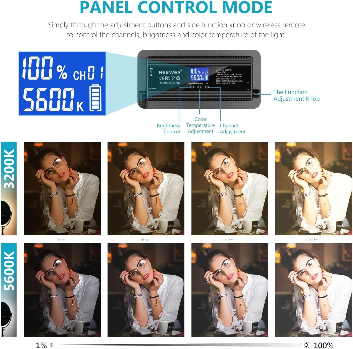 Neewer LED Iluminación Redonda Estudio Bicolor, Luz Ultrafina con Borde Estudio, Luz Retrato Regulable 21" y 70W con Soporte Batería Adaptador AC Control Remoto Inalámbrico 2,4G (Batería No Incluida)