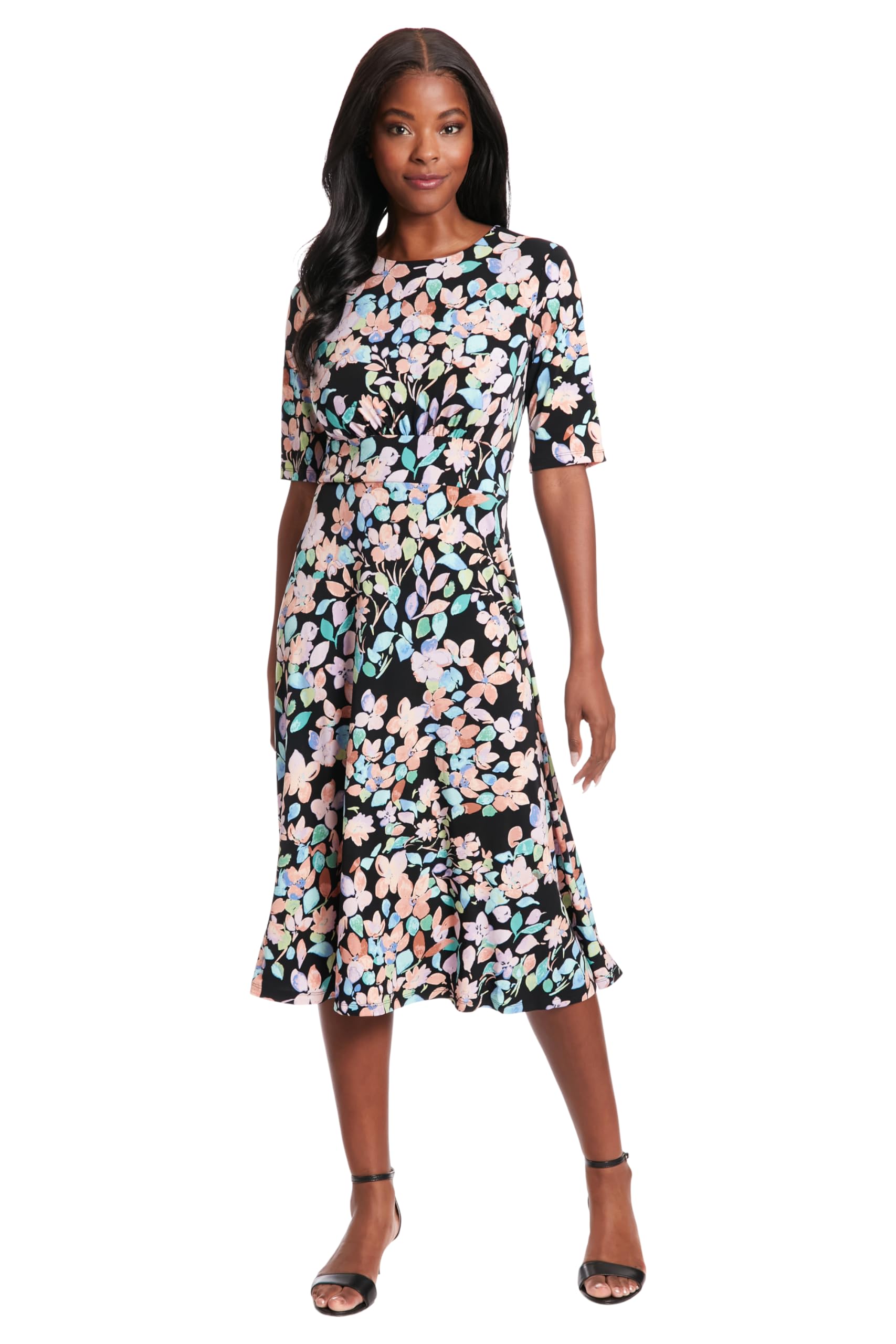 London Times Womens Womens Elbow Sleeve A-line Midi - Pretty Garden Party Dress - Special Occasion Wedding Guest