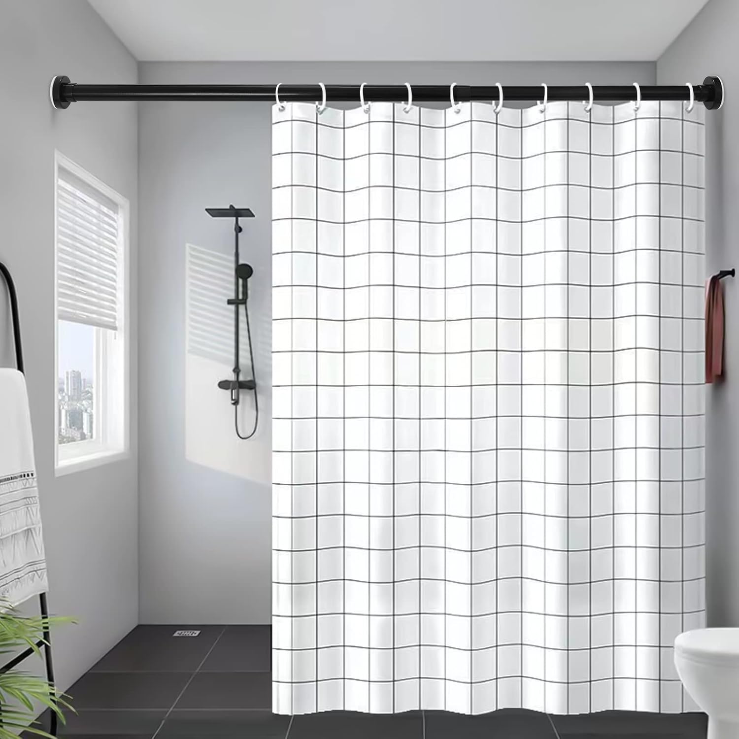 Leblett Industrial Shower Curtain Rod, 1 inch Black Shower Curtain Rods for Bathroom