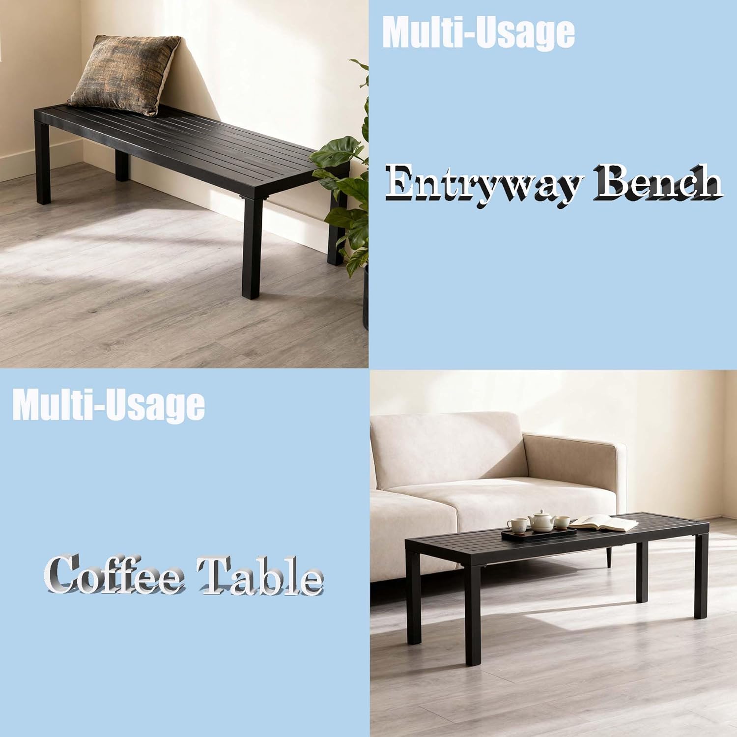 SUN TIME 39" W Patio Coffee Table for Poolside, Garden,Deck,Backyard,Living Room, Rectangular, Upgrade Resistant-Weather Outdoor Powder-Coated Aluminum Side Table (Black)