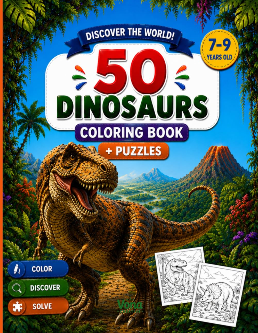50 Dinozaurów: Kolorowanka dla dzieci 7-9 lat (Odkrywaj świat)