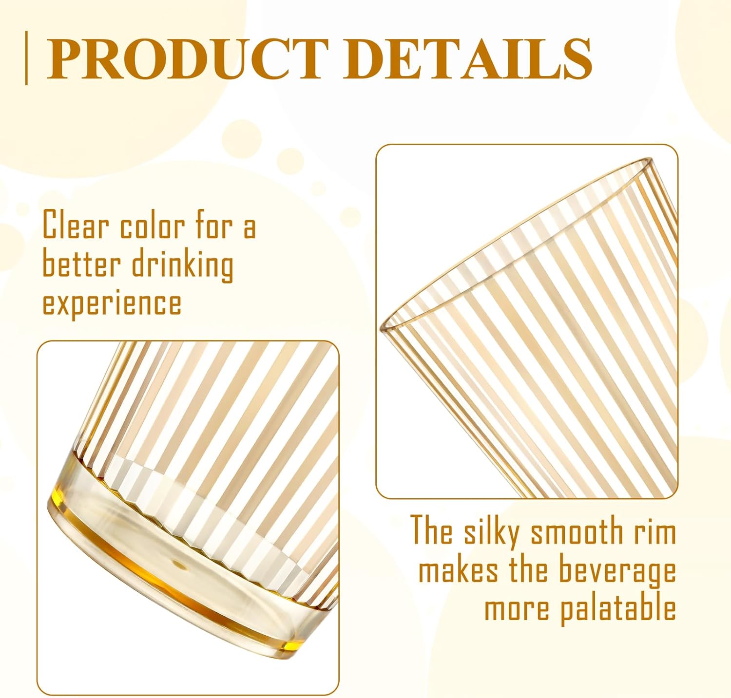 24 PCS Plastic Ribbed Drinking Glasses 10oz Gold Unbreakable Vintage Ripple Stemless Wine Glasses Cocktail Tumbler Glass Cups Disposable Retro Glasses Drinkware for Christmas New Year Anniversary