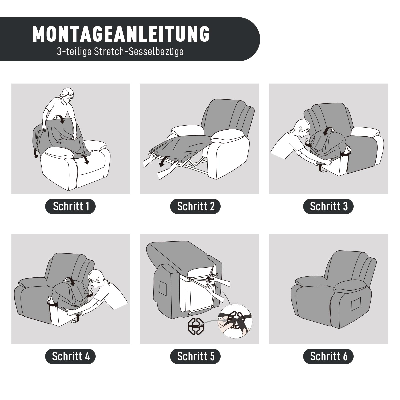 KinCam Stretch sesselschoner mit armlehne, ohrensessel überzu, sesselschoner für relaxsessel und Fernsehsessel, weich waschbar Sofa bezug für Kinder, Hund und Haustieres (1-Sitzer, Kaffee)