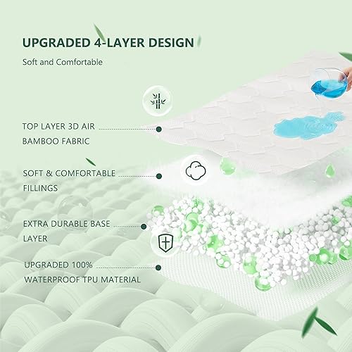 Miniatura 5 de Protector de colchón impermeable de tamaño individual, funda de colchón de enfriamiento de bambú, tela de aire 3D, transpirable, sin ruido, con