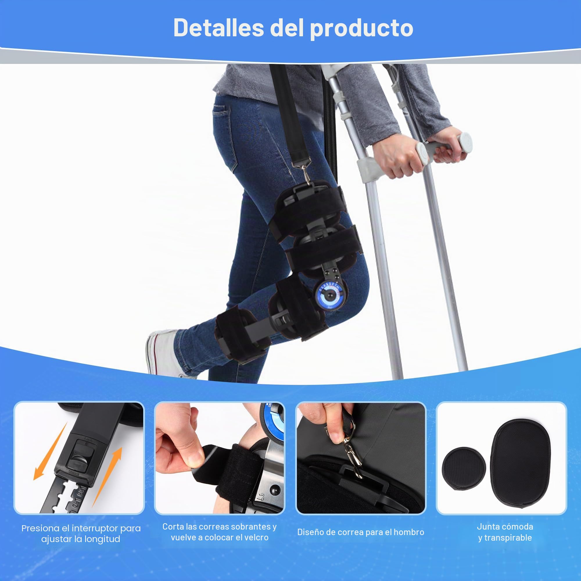 Rodillera con Bisagras Poste OP Inmovilizador de Rodilla Tirantes para Piernas Ortopédico Rótula Rodillera Inmovilizador de Rodilla Ortesis, Ajustable para Pierna Izquierda Derecha