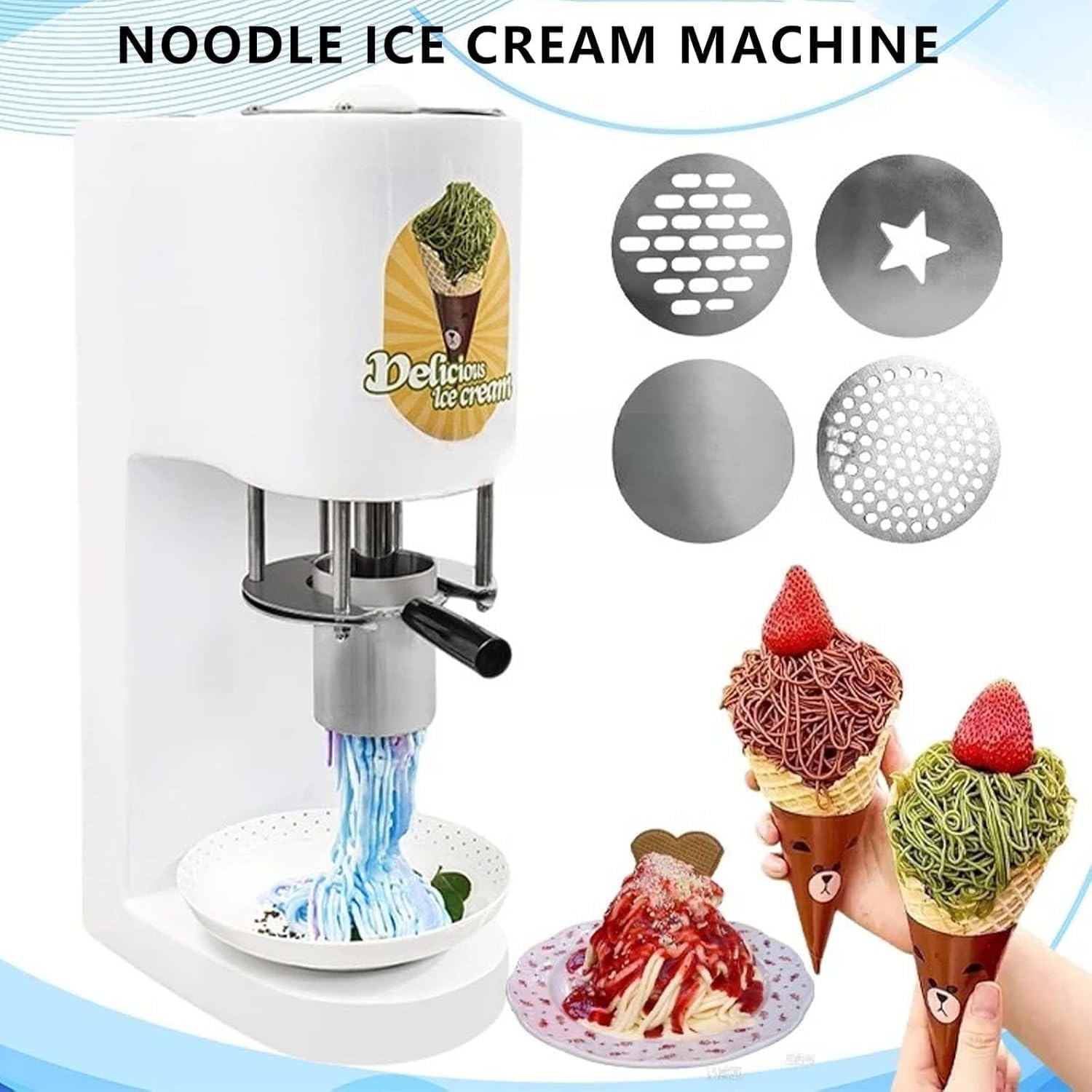 Maszynka do lodów spaghetti - pojemność 420 ml, 4 zabawne kształty, obsługa jednym dotknięciem, idealna na imprezy, bankiety i catering - żółto-żółty