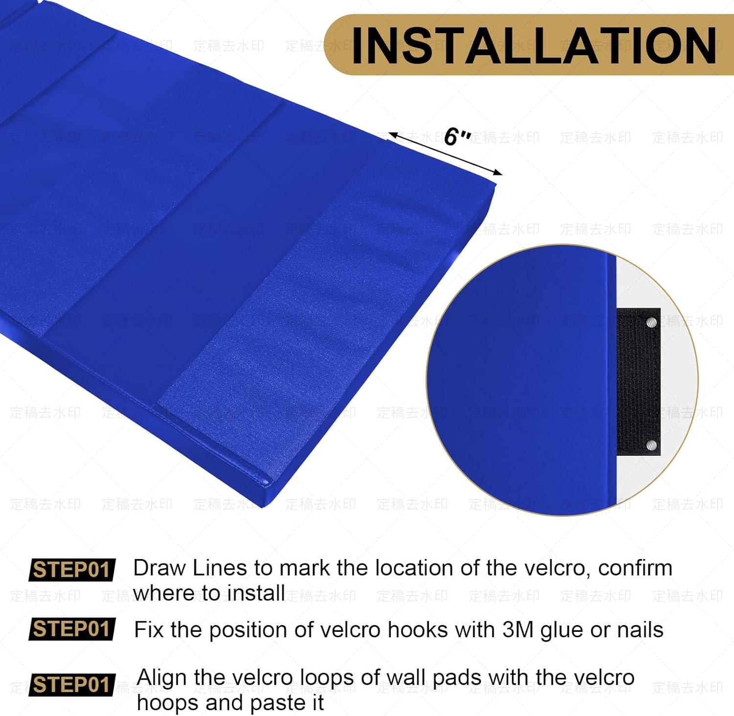 60/72 x20/24 Inch Premium Gym Wall Padding with 6 Pair Hook&Loop,Heavy Duty High Density Anti-Impact Wall Pad 2” Thick Foam Wall Mats for Safety and Comfort for Athletes