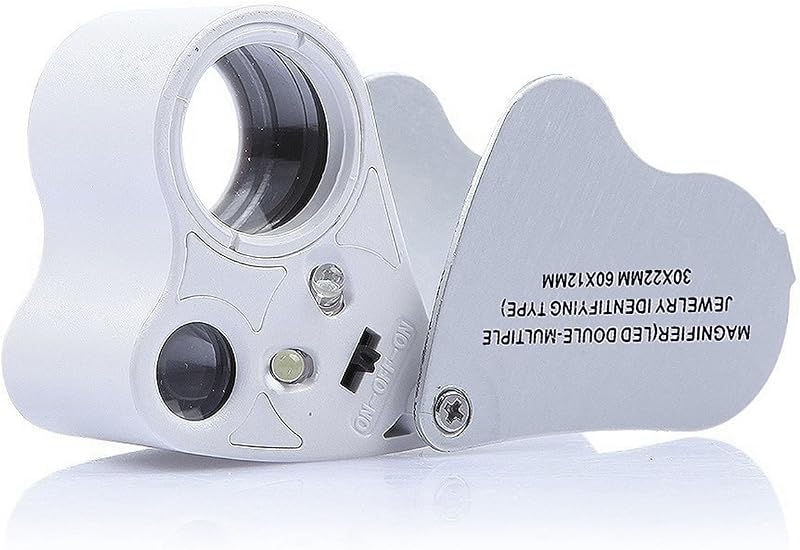 2 Lens Jewelry Loupe, 30x 60x Illuminated Jewelers Magnifier | Foldable Magnifying with LED Light for Jewelry Gems Watches Coins Stamps Antiques